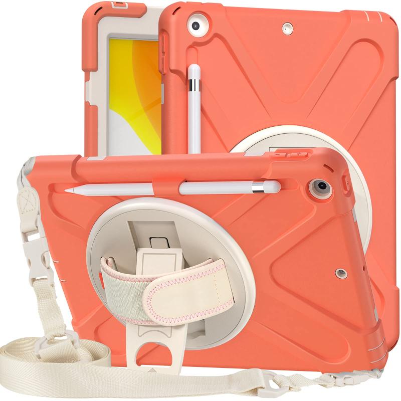 カラフル iPad 第8世代 10.2インチ ケース 斜め掛け 360°回転 スタンド ショルダーストラップ ハンドベルト iPad 7 第7世代 iPad 10.2ケース ペンホルダー付き 頑丈 お洒落 格好いい 耐衝撃 シリコン
