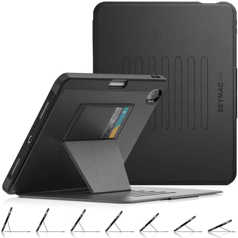 SEYMAC stock 2025年/2024年 iPad 耐衝撃ケース 多角度横置き調節 オートスリープ ペン収納 カード収納 強磁力全面保護カバー
