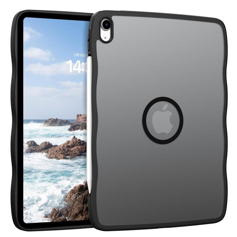 GUAGUA iPad ケース耐衝撃 ケース ウェーブ TPU MagSafe対応 ペン収納 可愛い 半透明 薄型 米軍規格 うねうね 韓国 指紋防止 黄ばみ防止 ワイヤレス充電対応 マグネット一体感 あいぱっど