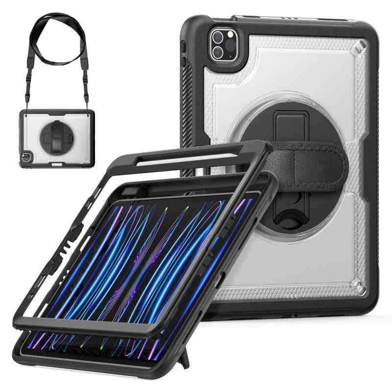 For iPad 第7/8/9世代 (10.2インチ) / iPad Air 3 (10.5インチ) ケース カバー - ペン収納 360度回転 ハンド＆ショルダーストラップ付き 防塵・耐衝撃 落下防止 キッズ向けリングハンドル スタンド機能