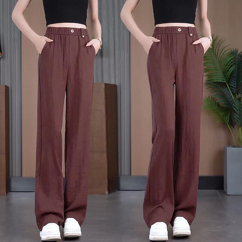 乐天商城 - レディース ワイドパンツ 直筒型 ロング丈 高腰 薄手 微弾力 口袋付き 麻 混 アムンセン 米白 ブラウン 黒 春季 かわいい 軽量 快適 普段使い 優雅 スタイル 日韓 風 切り替え デザイン 吸湿速乾 免烫 処理 快適 履き心地