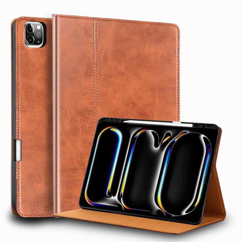 Gexmil for iPad Pro 11 インチ M4 2024 ケース 耐衝撃性 高級レザー製,スタイラスホルダー衝撃防止 手帳型 保護ケース
