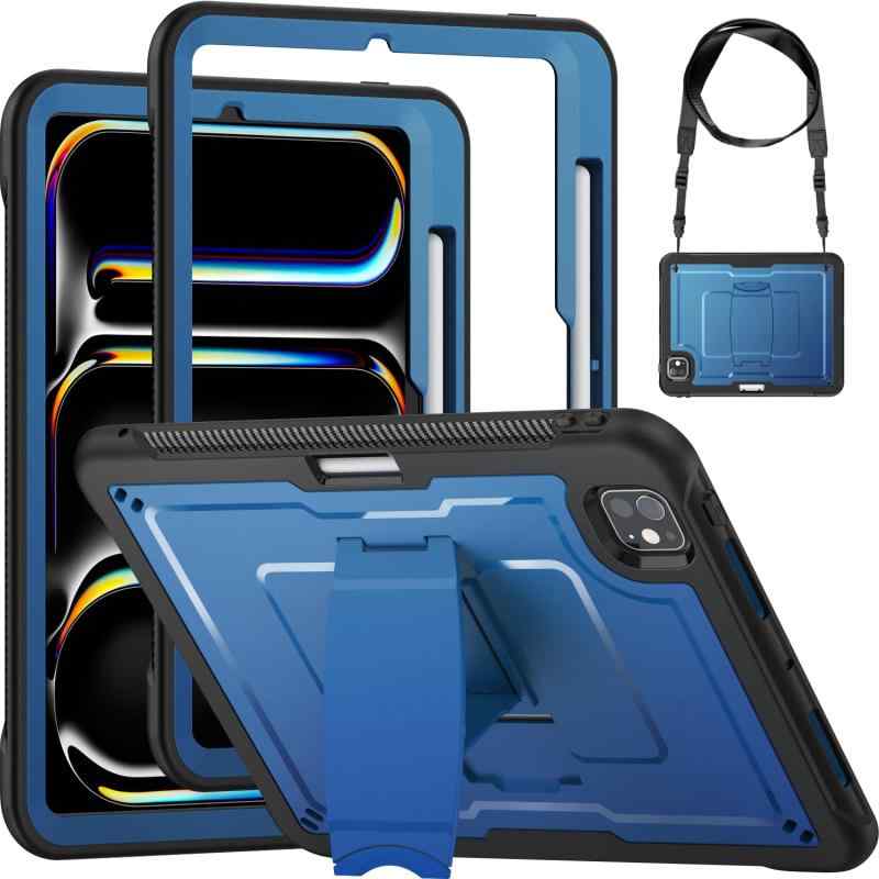 Miimall 対応 iPad Pro 11インチ（M5/M4）用ケース iPad Pro（2025/2024）ケース 横置きスタンド 耐衝撃 ペン収納 ショルダーストラップ付き アイパッドプロ11インチ専用カバー TPUフレーム 肩紐 現場 ス