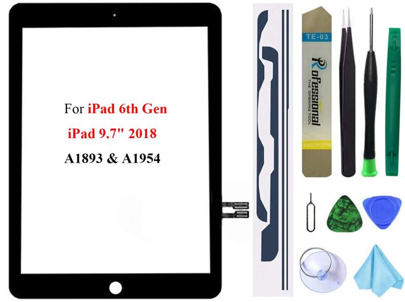 iPad 6 第6世代2018 9.7インチ(A1893 A1954)交換用スクリーンデジタイザー交換ホームボタンない+ プリインストール接着剤 + ツールセット