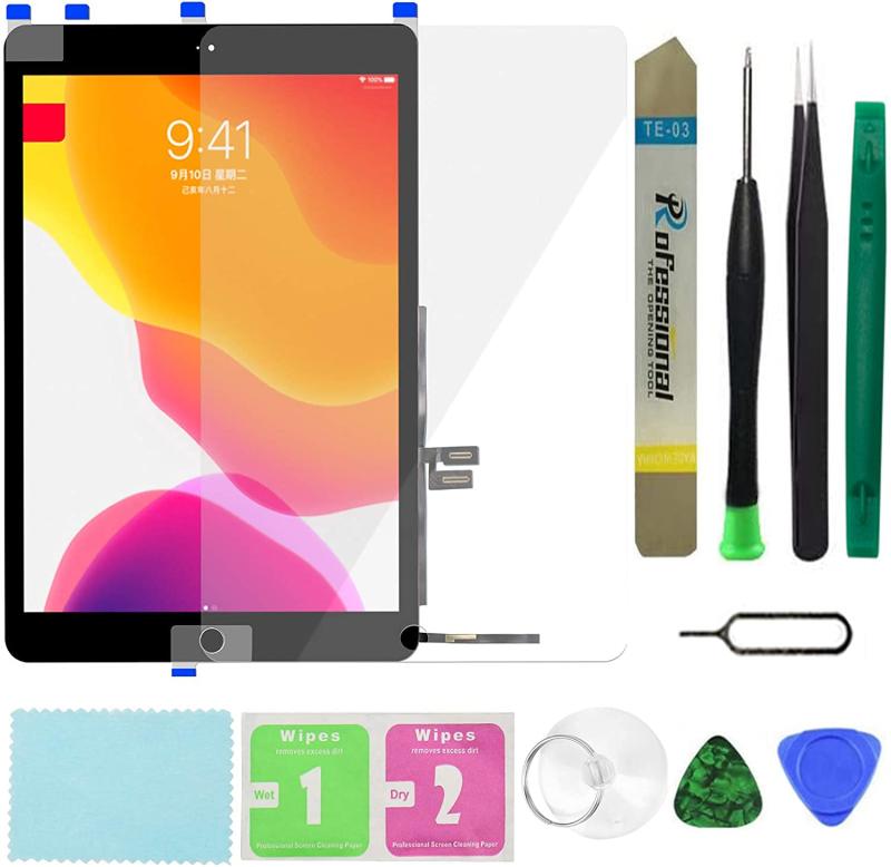 iPad 7 第7世代2019(A2197 A2198 A2200)/iPad 8第8世代10.2インチ(A2270 A2428 A2429 A2430)交換用スクリーンデジタイザー交換 (LCDは含まれません)ホームボタン付き+フィルム + プリインス