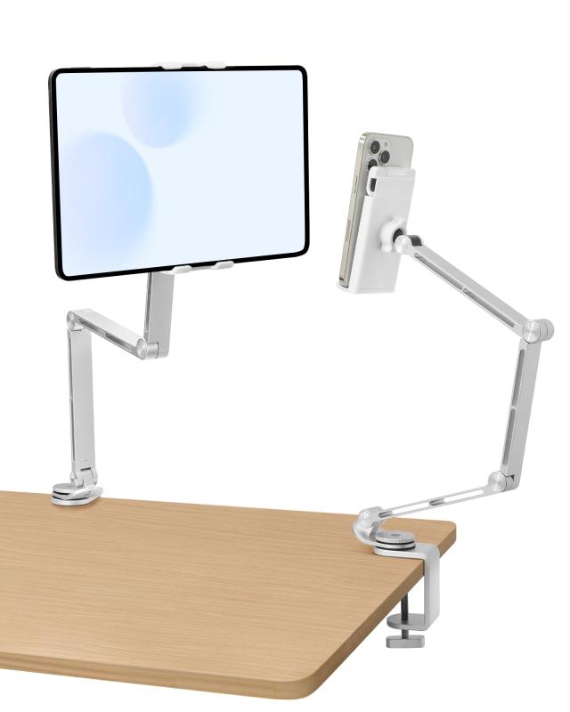 タブレット スタンド スマホアーム 寝ながら 360度回転 角度調整可能 3つの関節 折り畳み式 アルミニウム合金 縦横両対応 耐荷重1.5kg 4-12.9インチ for iPad/iPhone/Kindle多機種対応