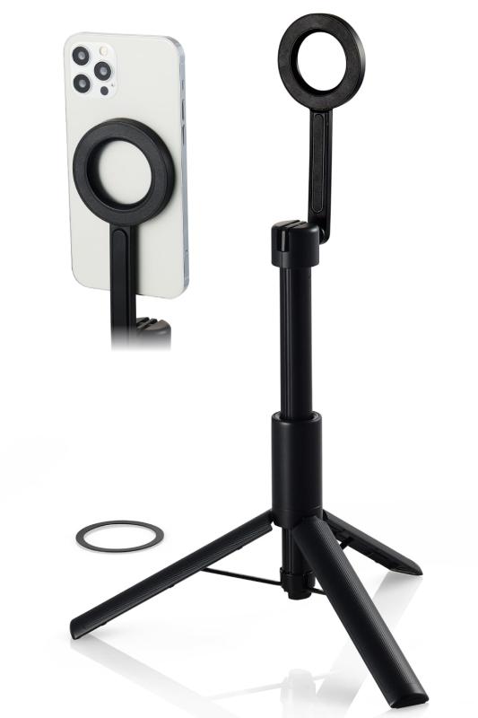 エレコム スマホスタンド スマホ 三脚 マウント MagSafe対応 床置きタイプ 最大長さ75cm 360度回転 折り畳み コンパクト MagSafeシール付属 ブラック PWSTMFBK