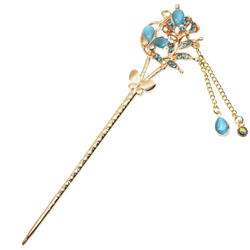 [ミャオミャオ] かんざし 簪 一本 和装 留袖 着物 浴衣 髪飾り 金属 蝶 アンティーク フラワー 花 ピンクゴールド ヘアアクセサリー Miaomyao