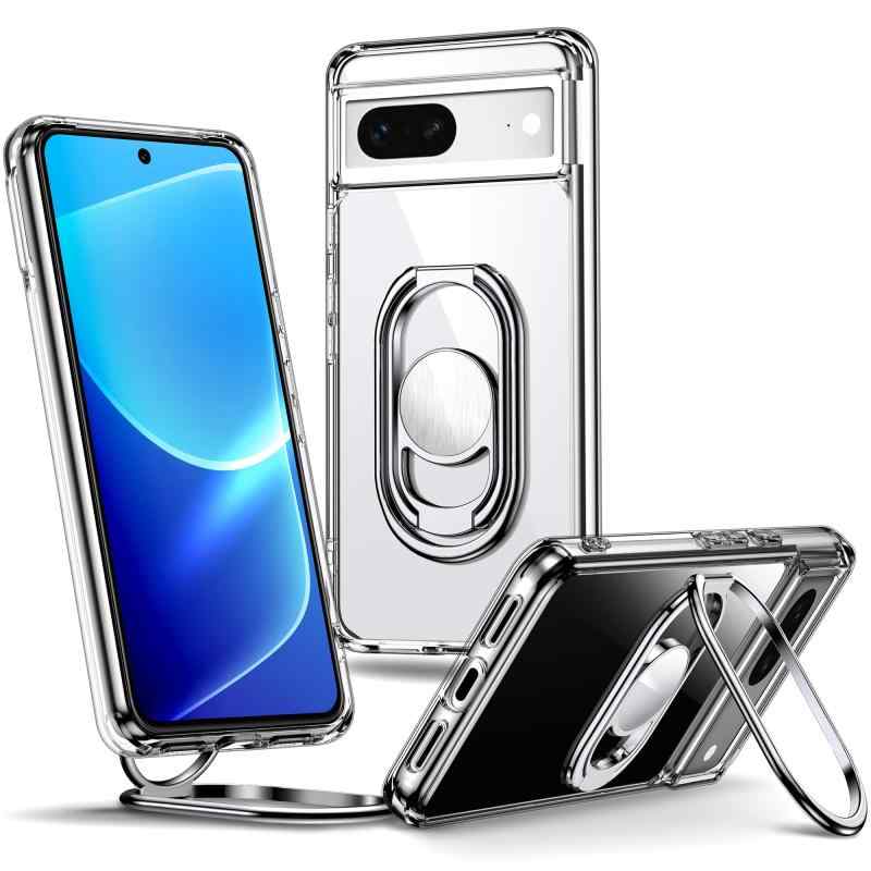 Rockaway Google Pixel 7A ケース スマホリング スマホグリップ 角度調節可能 折り畳み 耐衝撃 スタンド機能 軽量 落下防止 スマホケース グーグルピクセル7A カバー - クリア