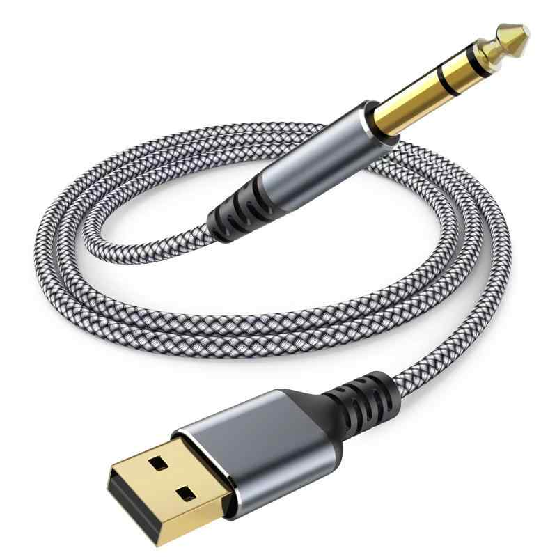 USB to 6.35mm ステレオ標準プラグケーブル USB - 6.35mm 変換 モノラルケーブル【ハイレゾ音質】USB A 変換 1/4" TRS ステレオケーブル DAC搭載 高耐久性ナイロン編み スピーカー、DVDプレーヤー、