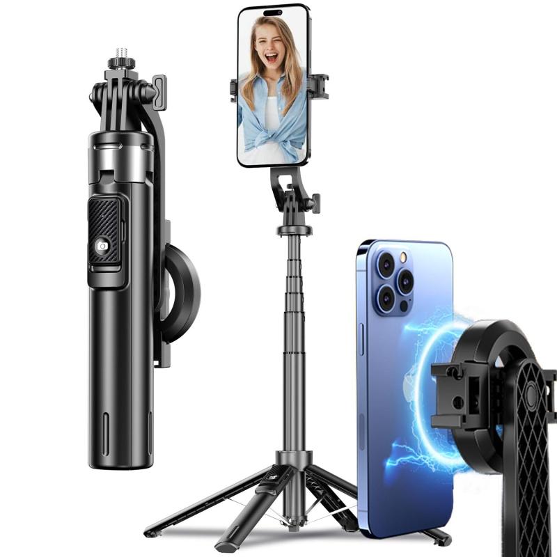 ARIAKE 自撮り棒 最長134cm MagSafe用 磁気マグネット式 三脚 スマホ セルカ棒 スマホスタンド じどり棒 軽量 リモコン付き じどりぼう 折りたたみ式 セルフィー デジカメ兼用 360度回転 selfie iphone