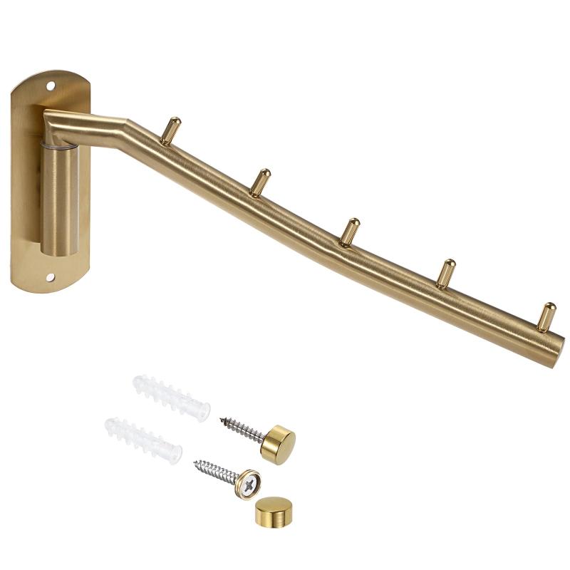 Sumnacon 折り畳み 壁掛けハンガーラック ウォールハンガー 壁掛けフック 5連 ステンレス 180度 角度調整可能 省スペース トイレ キッチン 寝室 屋外 金色(1個セット)(3.0)