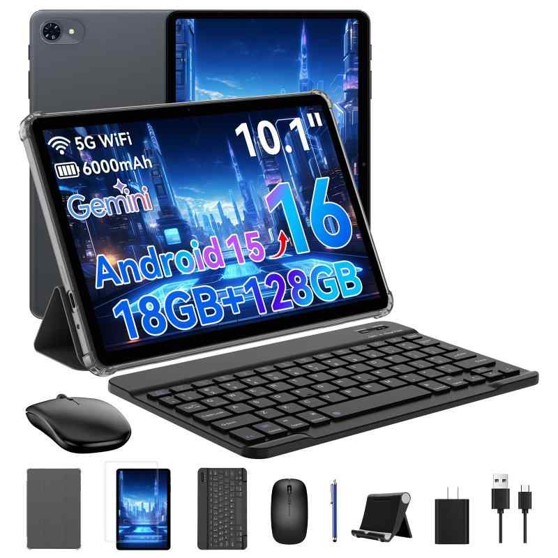 【Android15 タブレット 10インチ Wi-Fiモデル】T80 タブレット セット キーボード付き、18GB+128GB+2TB拡張、6000mAh Type-C急速充電、1280*800 IPS画面、GMS認証+2.4G＆5G WiFi+BT5の商品画像