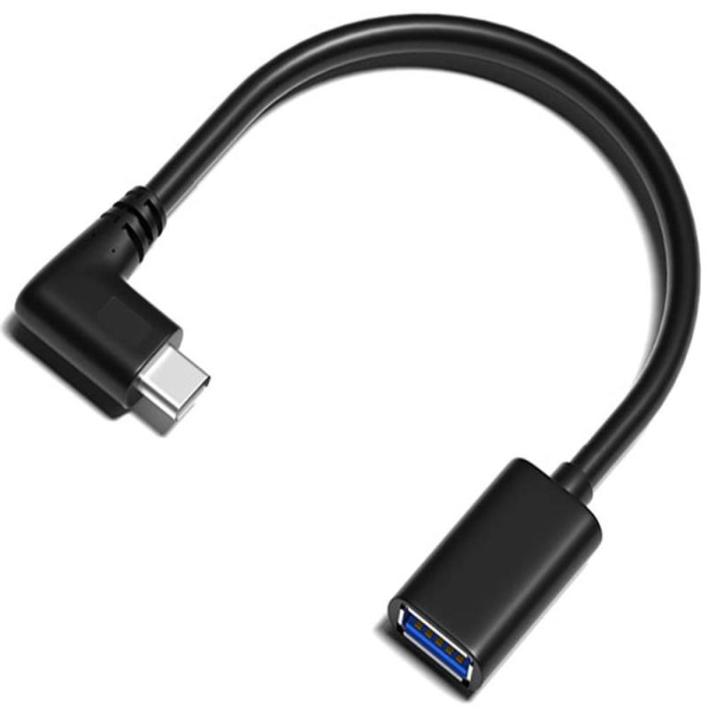 Type C to USB 3.0アダプタ USB 3.1 to USB 3.0 A OTGケーブル 片側L型 90度 USB変換アダプタ ブラック 20cm