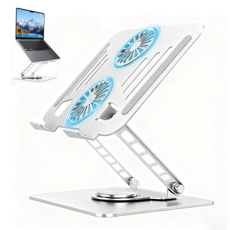 AHTZI タブレット 冷却 スタンド 【2026最新型 四つファン付き】角度調整 人間工学設計 姿勢改善 折りたたみ式 ノートパソコン対応 ipadスタンド 高風量冷却ファン 滑り止めパッド 放熱効率ア