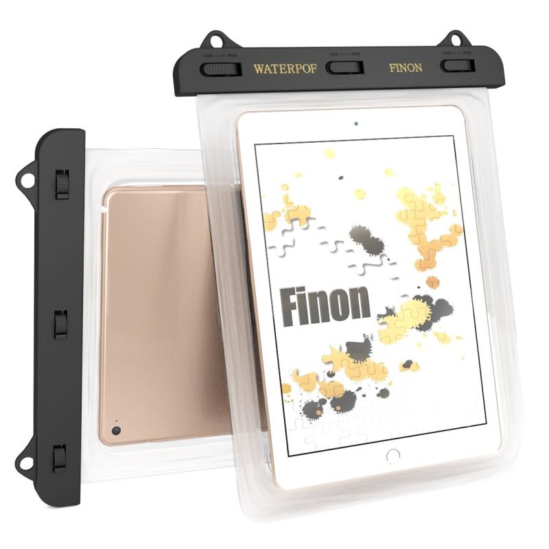 FINON 防水ケース タブレット 10.5インチ以下まで対応 10.5インチ以下タブレット用 透明防水ケース 3重ロック 保護防水 ストラップ付き..