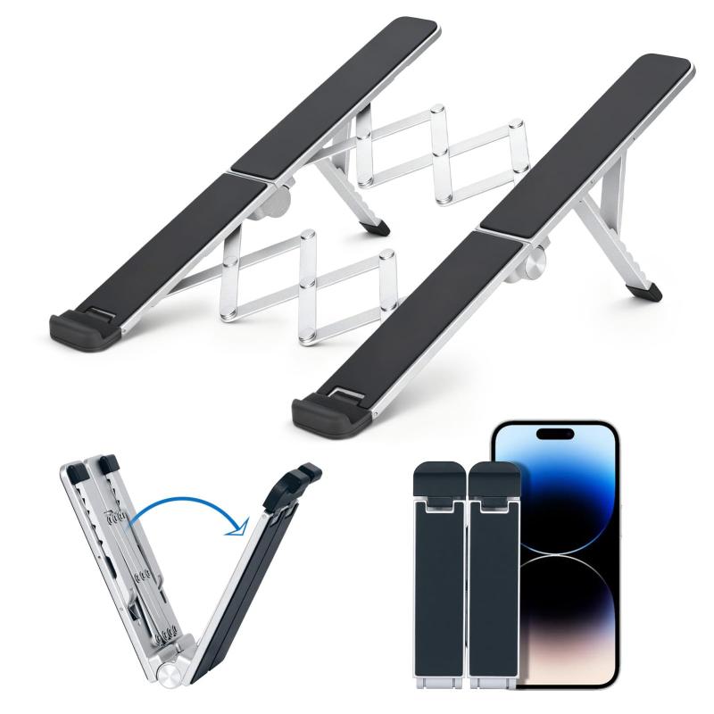 MOHOPE ミニ ノートパソコンスタンド 折りたたみ ポケット収納 2025最新 持ち運びに便利 超軽量 角度調整 姿勢改善 pcスタンド タブレット スタンド パソコン台 卓上 滑り止め 冷却台 17インチ