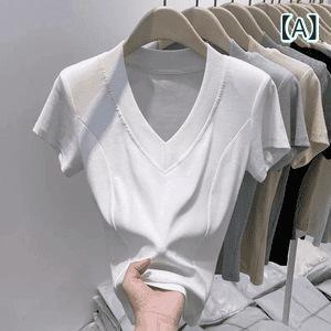 Vネック 短袖 Tシャツ レディース 夏