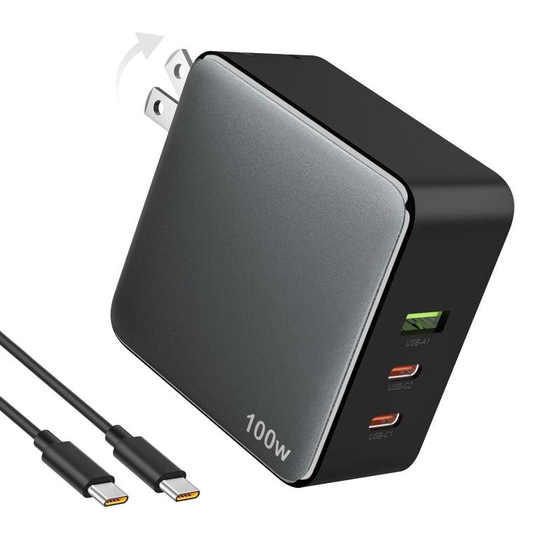 TOPWE 100W 充電器 Type-C USB-C pd 充電器 小型 【PSE技術基準・単ポート100W出力・折畳プラグ 】 タイプc 充電器 急速充電 パソコン ノートPC MacBook 対応 iPhone15/14/Android Galax