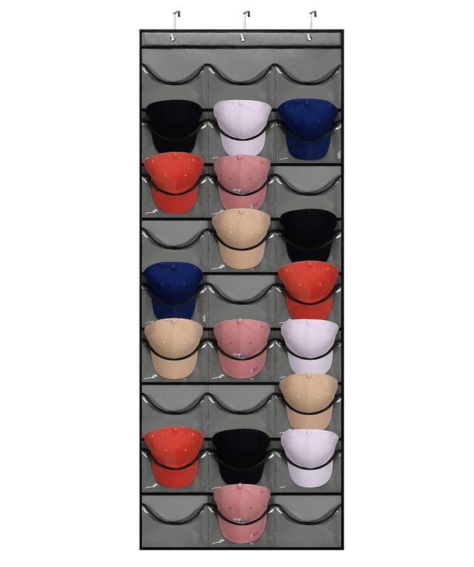 siawadeky ウォールポケット 24ポケット 野球帽収納 壁掛け ドア掛け 吊り下げ収納 大容量 帽子収納ケース 防塵 壁掛け 収納ボックス 帽子ホルダー 靴下 パンツ ブラジャー ネクタイも収納可能