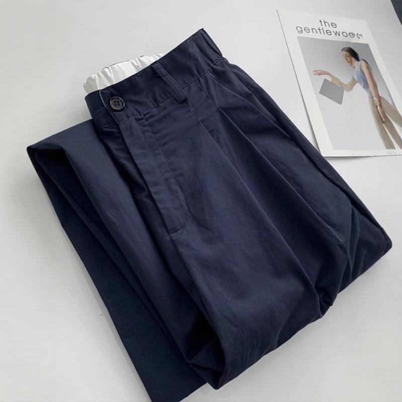 カジュアルパンツ レディース テーパードパンツ 高見え 紺色系 コットン混紡 ゆっ...