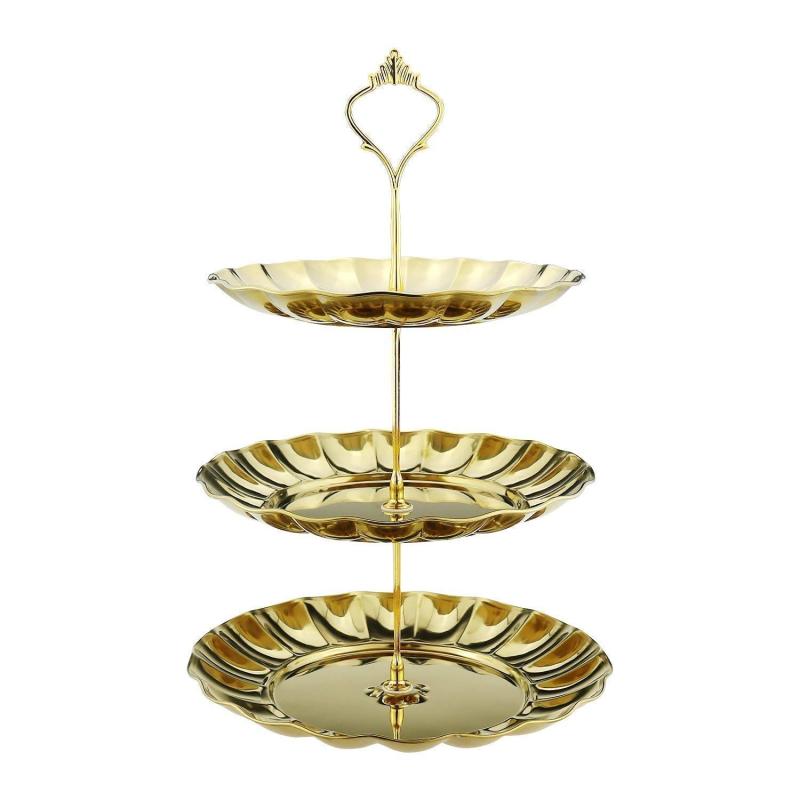 【morningplace】 3段 ステンレス ケーキ スタンド フルーツバスケット プレート アフタヌーンティー ホームパーティー に