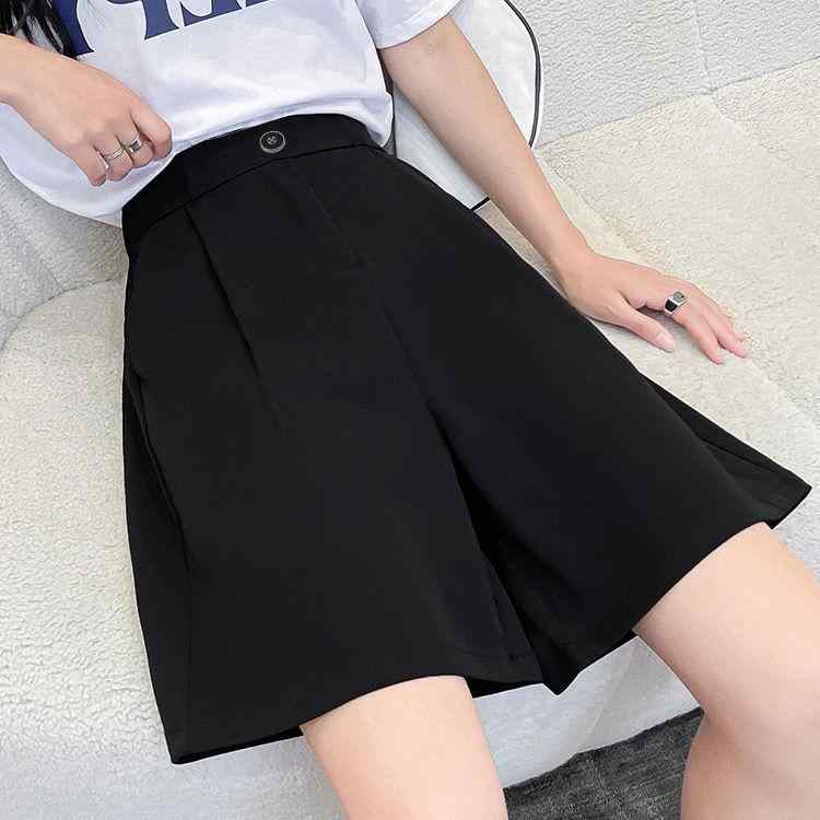 パンツ レディース ハーフパンツ ショートパンツ 黒 高身長 ワイドパンツ ゆったり ポリエステル 伸縮性 薄手 きれいめ かわいい 通勤 春