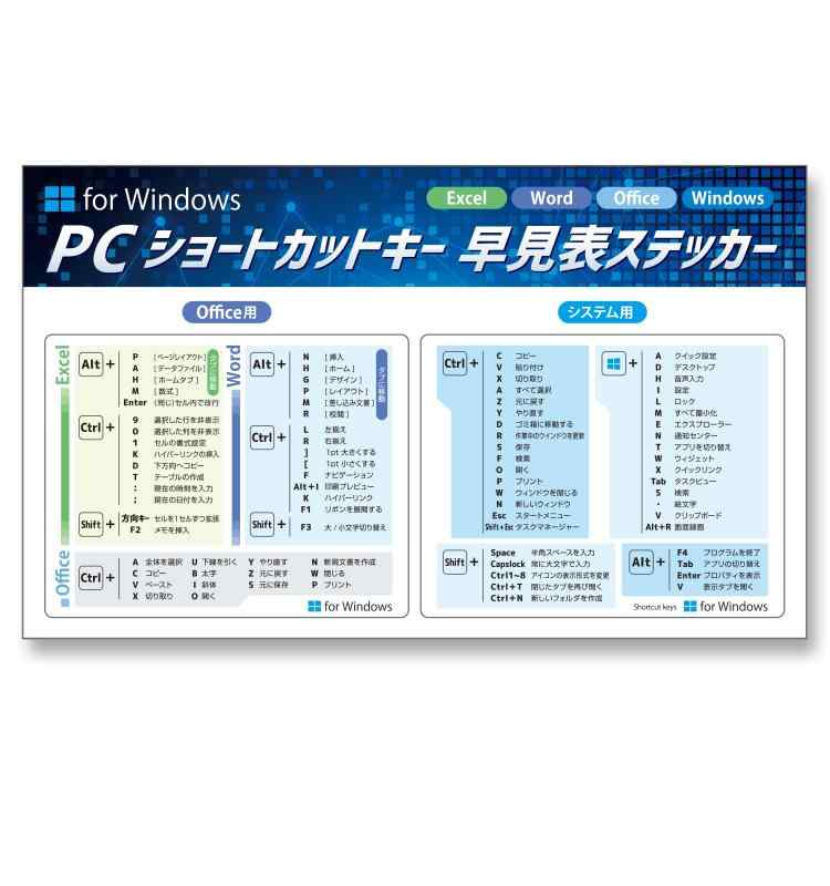 PCショートカットキー 早見表 ステッカー 90×70mm Windows用（Windows11対応・システム操作&Office用）/ Mac用 防水 剥がせる Excel ショートカットシール NYANDELMO