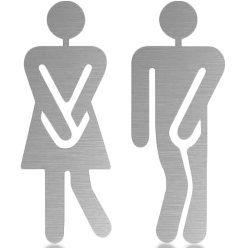 Silver &amp; Style もれちゃう 面白い トイレマーク ステンレス トイレ プレート ステッカー シール 男女別 セット