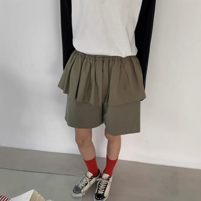 ショートパンツ レディース 韓国風 スカート風 キュロットパンツ 無地 春夏 白 黒 カーキ 高見え 普段使い