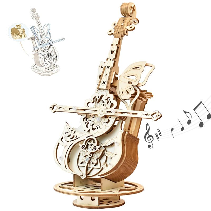 AIJUYE 3D オルゴール 立体パズル 木製 可動式チェロ設計 大人向け工作キット 小学生高学年男女対応 知育玩具 贈り物