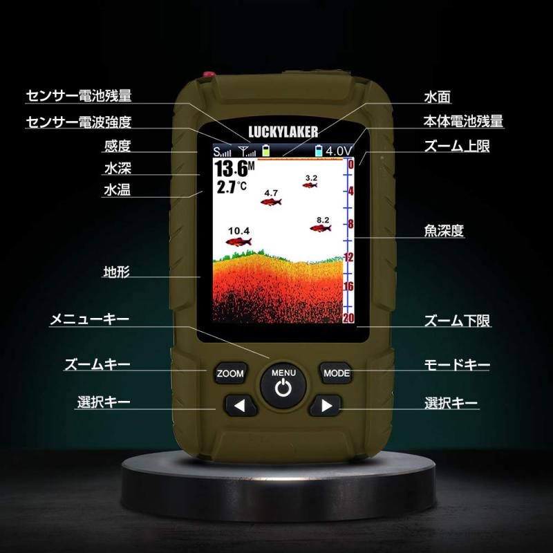 LUCKYLAKER 防水 ワイヤレス 魚群探知機 ポータブル カヤック 魚探 海 船 sup 堤防 ボート バス釣り ワカサギ釣り 小型 釣り