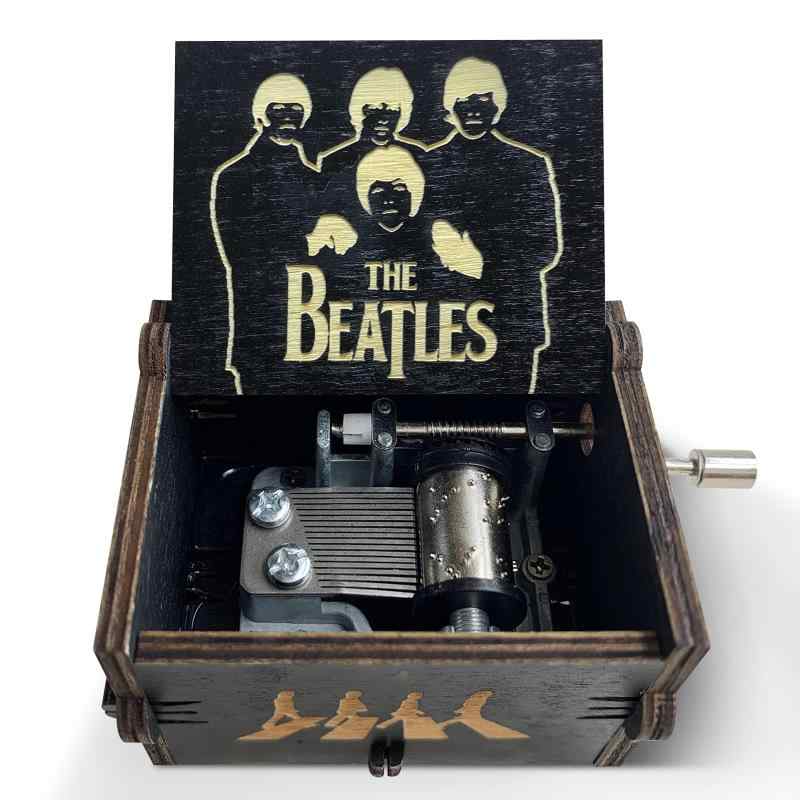 veratwo The Beatles Gifts-手回し彫刻ヴィンテージ木製オルゴール、ビートルズファンのお気に入りコレクション友人や家族への誕生日/クリスマス/バレンタインデーギフト