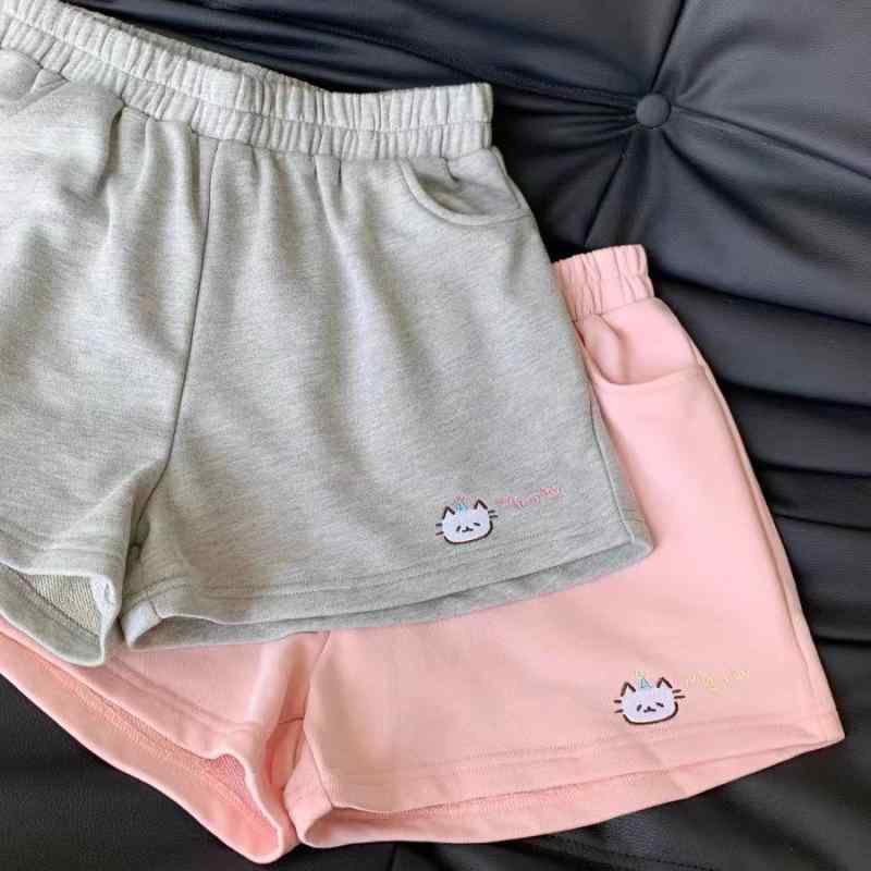 ショートパンツ レディース 韓国風 ゆったり ワイドレッグ ハイウエスト ピンク系 グレー ポリエステル 普段使い 部屋着 春夏