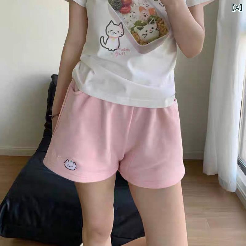 ショートパンツ レディース 韓国風 ゆったり ワイドレッグ ハイウエスト ピンク系 グレー ポリエステル 普段使い 部屋着 春夏 2