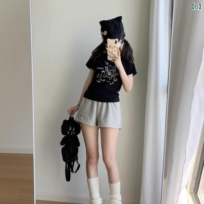 ショートパンツ レディース 韓国風 ゆったり ワイドレッグ ハイウエスト ピンク系 グレー ポリエステル 普段使い 部屋着 春夏 3