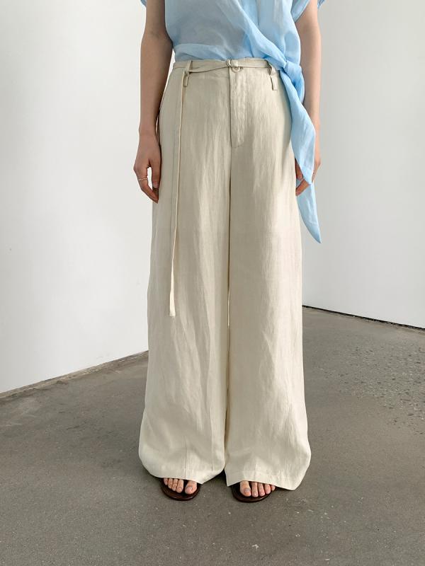 Cropped Pants - パンツ レディース 天丝 麻 リネン ゆったり ワイドパンツ イージーパンツ 春夏 韓国風 薄手 ストレート ウエストゴム カジュアル 部屋着 リラックス 白