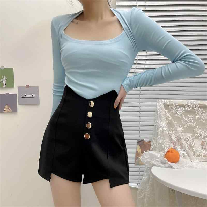 ショートパンツ レディース 韓国風 高見え 高腰 Aライン 美脚 スタイルアップ ホットパンツ 黒 ブラック ベージュ ポリエステル マイクロミニ シンプル ベーシック ラフ ゆったりめ