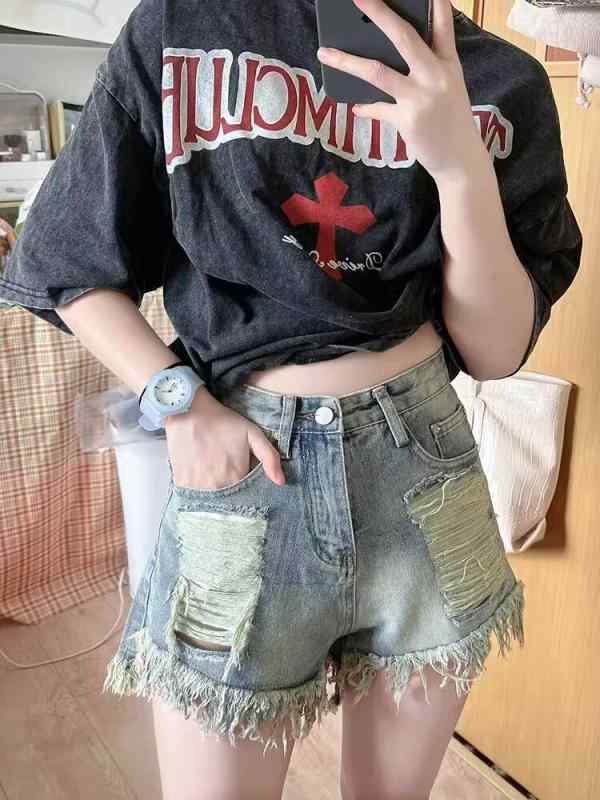 デニム ホットパンツ レディース 高身長 高見え 美脚 ワイド ゆったり Aライン ハイウエスト ジーパン 半ズボン 短パン ボトムス 韓国風 カジュアル 着痩せ効果 普段使い