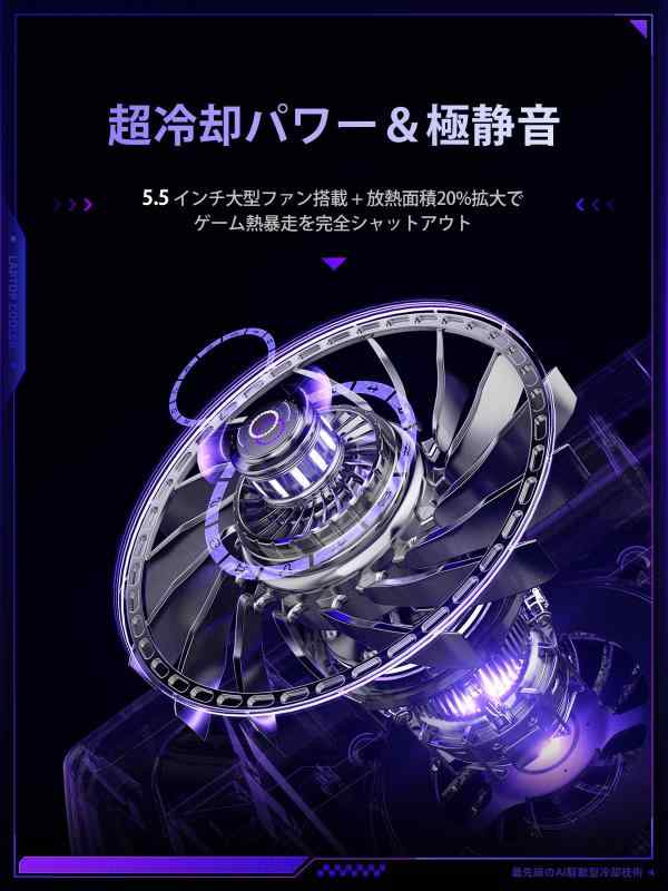 llano ノートパソコン 冷却ファン 冷却パッド 冷却台（15-19インチに対応/12種類RGBライトモード/3 in 1 USBハブ/LED ディスプレイ/極静音）【90秒急速冷却/14cm大口径遠心ファン/360°全方位送風/高さ