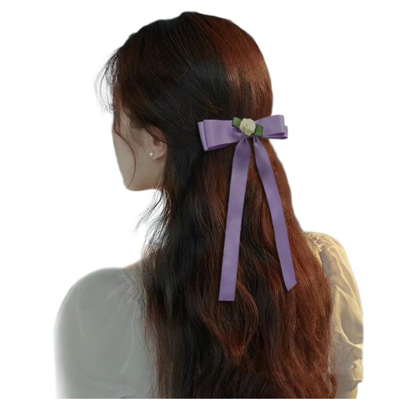 FASELE ヘアクリップ バレッタ ヘアリボン 蝶結び リボン 森ガール 一字クリップ 優しい エレガント クリップ 髪飾り 髪留め 上品 クリスタル ヘアアクセサリー おしゃれ 結婚式 通勤 通学 パ