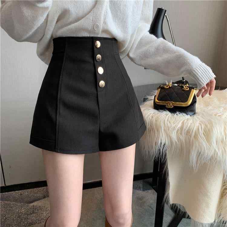 パンツ レディース 秋冬 韓国風 ワイドレッグパンツ ポリエステル 高見え 美脚 ハイウエスト ホットパンツ 黒 ベージュ