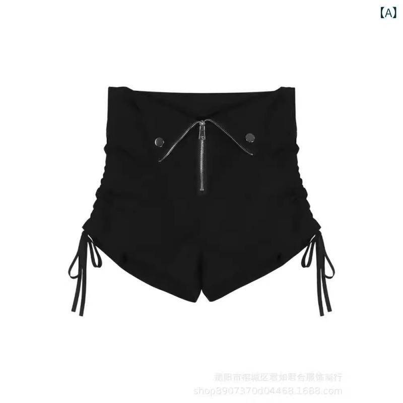 ショートパンツ レディース 黒色 高品質 高見え デザイン性 高腰 ホットパンツ ポリエステル マイクロミニパンツ セクシー ストリート 薄手 ジッパー 伸縮性 スタイル 欧米風
