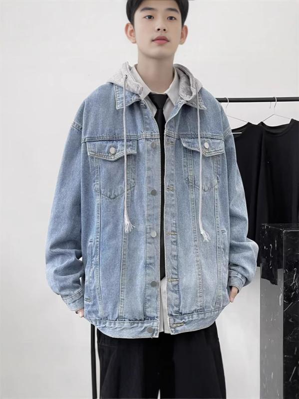 デニムジャケット メンズ Gジャン 春秋 韓国 ファッション ストリート カジュアル ゆったり デニム ジャケット 綿 浅ブルー 黒グレー