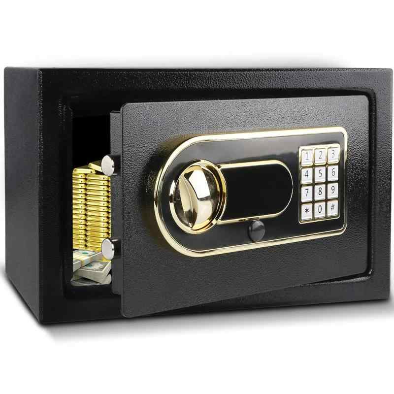 金庫 家庭用 小型 防犯金庫 A4書類横収納可能 鍵&amp;緊急電池ボックス付 テンキー式 床・壁に固定可能..