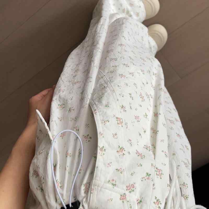 パンツ レディース 韓国系 かわいい 小花柄 ワークパンツ 2way 調整ウエスト 速乾 ...