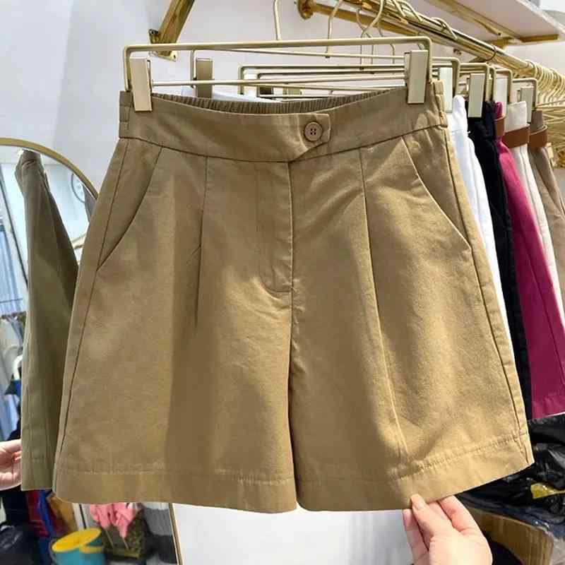 ショートパンツ レディース 大きいサイズ ゆったり ワイドレッグパンツ 高腰 ハーフパンツ 5分丈 コットン カジュアル 薄手 カーキ ブラック ホワイト M L XL 2XL 3XL 4XL