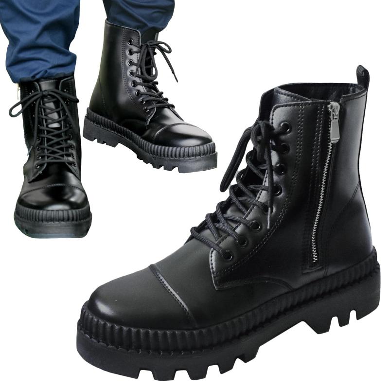 [ALVEIN] シークレットシューズ シークレットブーツ ワークブーツ ショートブーツ メンズ 6cm ハイカット 厚底 サイドジッパー 脚長効果 身長UP 身長アップ