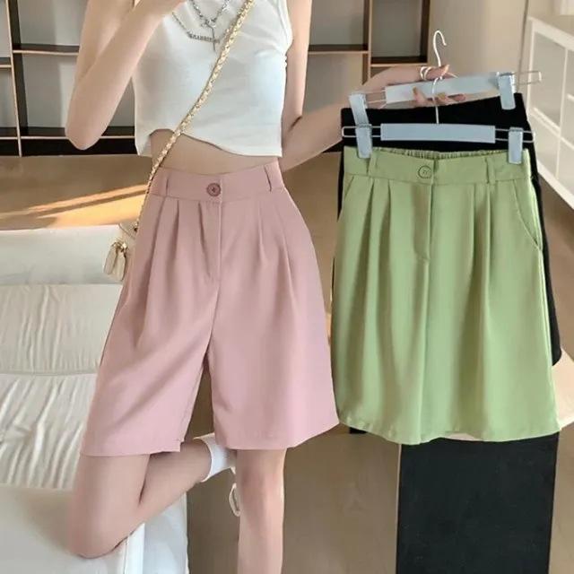 スーツ ショートパンツ レディース 春秋 高品質 ポリエステル混紡 ハーレムパンツ ストレートパンツ ハイウエスト ポケット ゆったり ブラック ピンク系 カーキ色