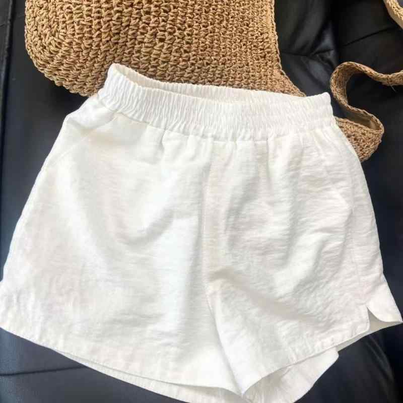・パンツ丈: 5分丈・ウエスト: ハイウエスト・厚さ: 薄手・カラー: ホワイト・サイズ: S, M, L, XL・素材: ポリエステル, スパンデックス・素材混率: 50-70%・スタイル: 韓国風, カジュアル・テイスト: シンプル・タイプ: ストレート・ストレッチ: ややあり